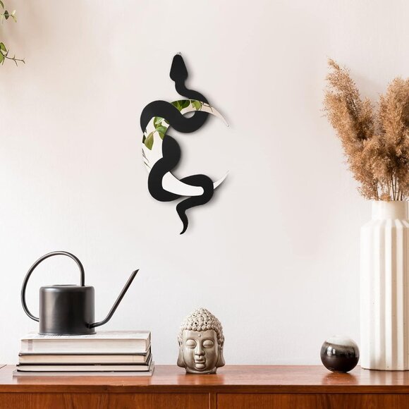 New Black Snake & Crescent Moon Mirror, Gothic Boho Wall Decor for Home & Office - Picture 3 of 9
